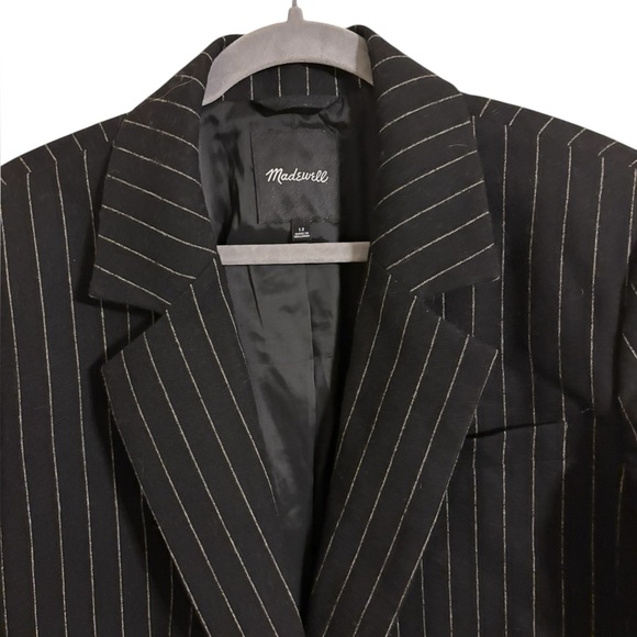Madewell Black Pinstripe Wool Blend Single Button Blazer Size 12 - Picture 3 of 8